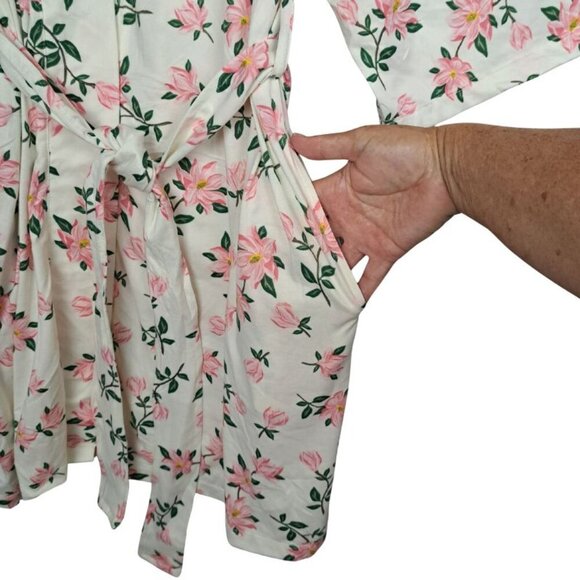 Draper James Cream & Pink Magnolia Flower Robe Super Soft Sz.L - Picture 4 of 7
